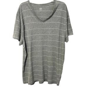 OLD NAVY V-NECK SHORT SLEEVE T-SHIRT, WOMENS, XXL, GREY WITH THIN WHITE STRIPES